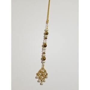 New ceiling fan/ light gold chain pull w/ crystals and faux pearls f17